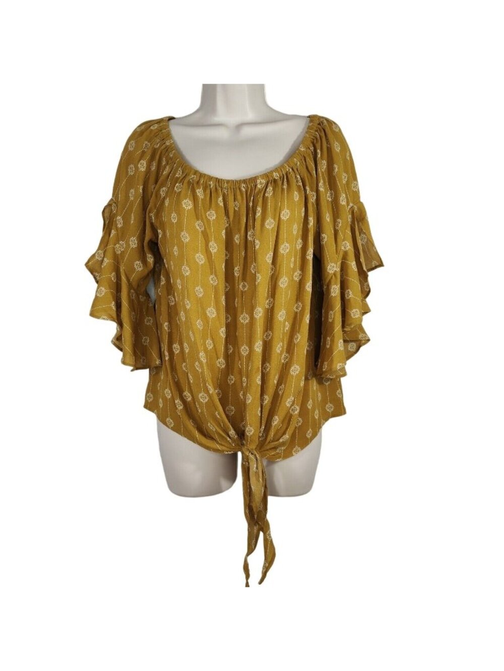 Wishlist Apparel Floral Tie Front Top Off The Shoulder Women Size M L Brown